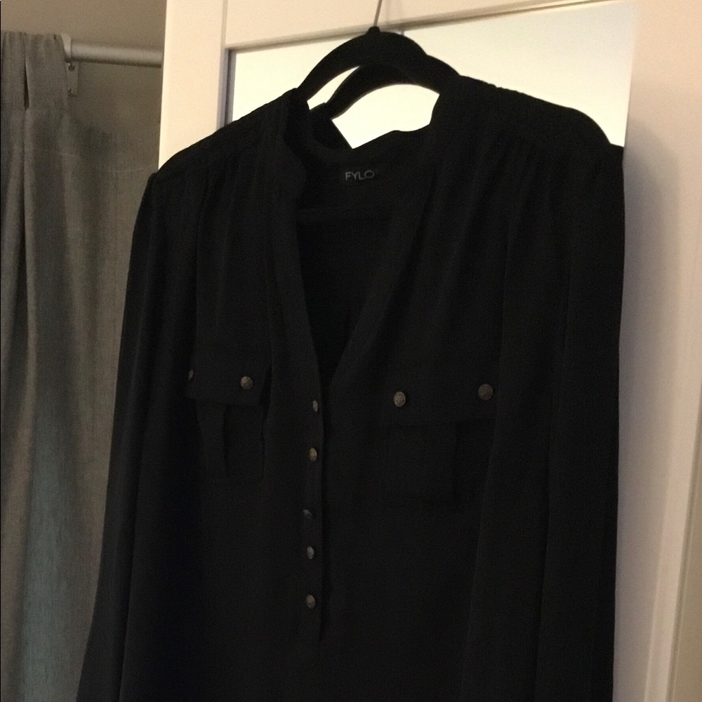 Black Semi Sheer Top with Antique Gold Buttons